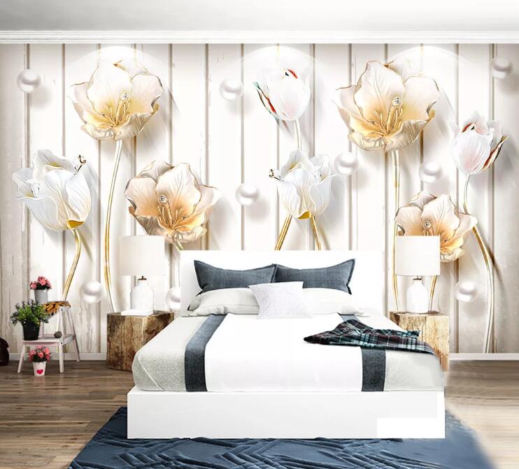 3D Pearl Lily WC1426 Wall Murals