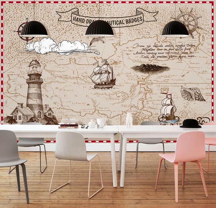 3D Lighthouse Ship WC1424 Wall Murals