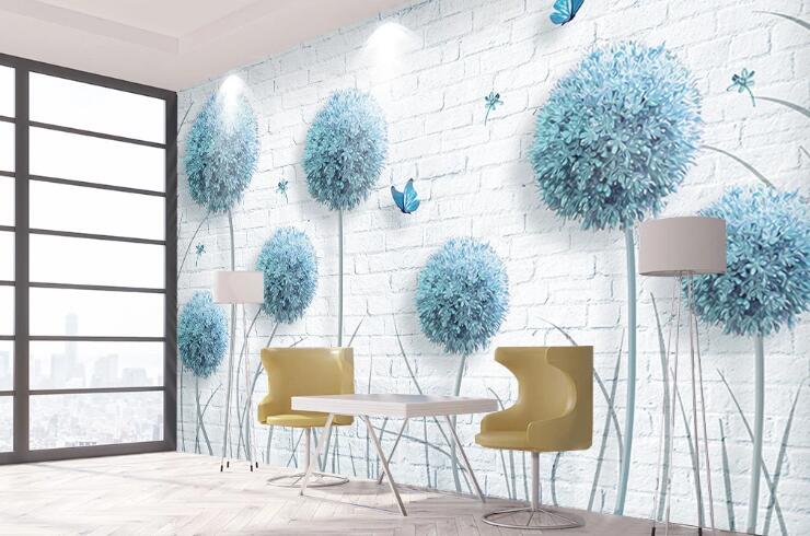 3D Blue Dandelion WC1402 Wall Murals