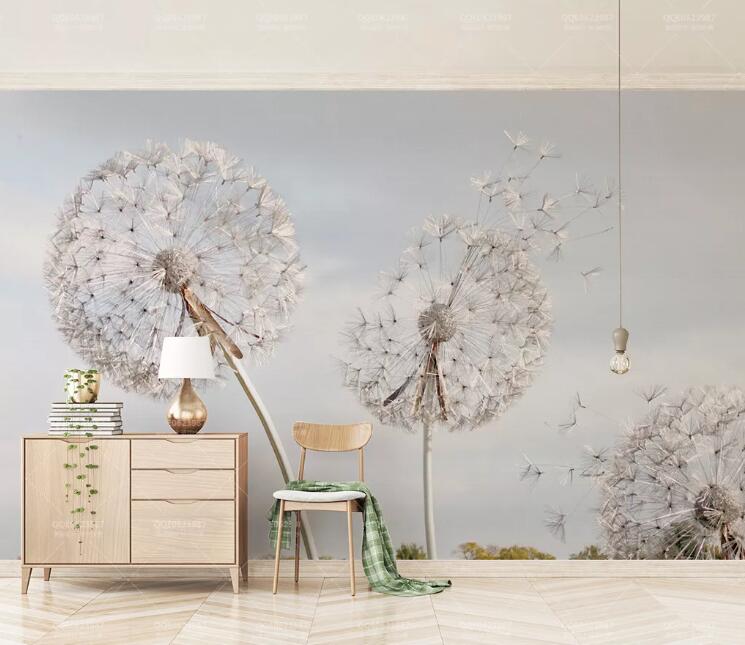 3D White Dandelion WC1369 Wall Murals