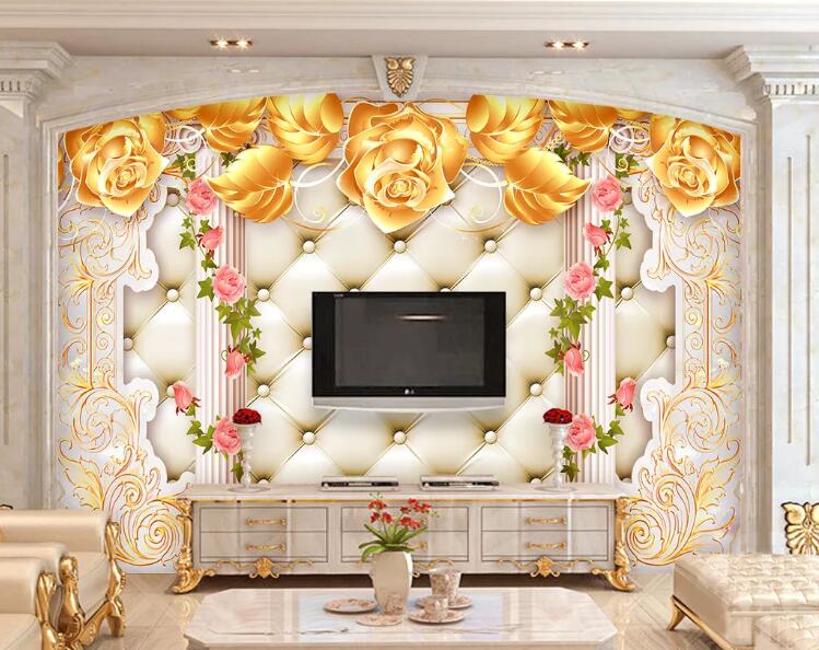 3D Golden Flowers WC64 Wall Murals Wallpaper AJ Wallpaper 2 