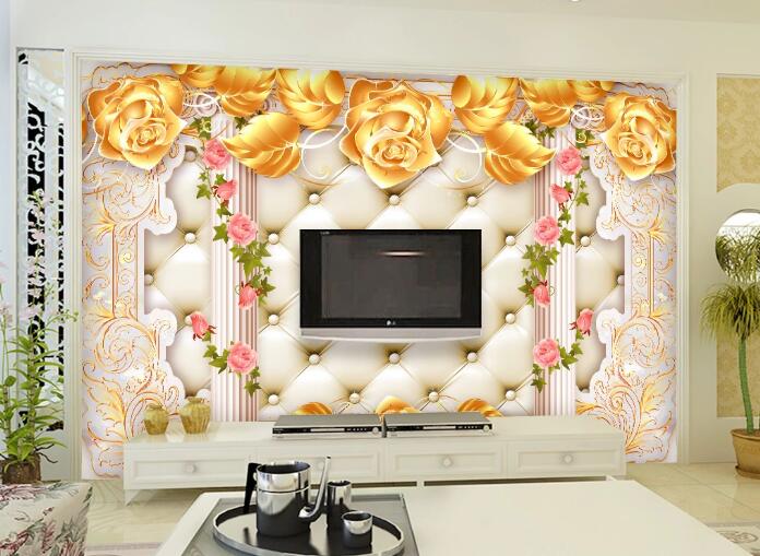 3D Golden Rose WC1349 Wall Murals