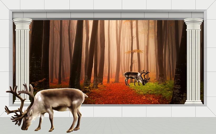 3D Forest Deer WC1320 Wall Murals