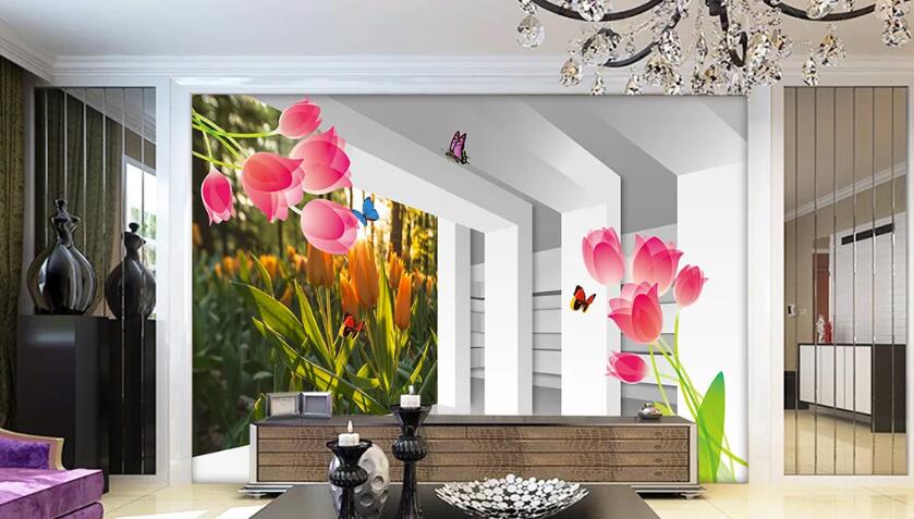 3D Lily Butterfly WC1319 Wall Murals