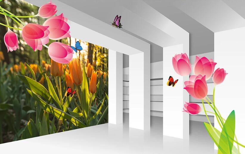 3D Lily Butterfly WC1319 Wall Murals