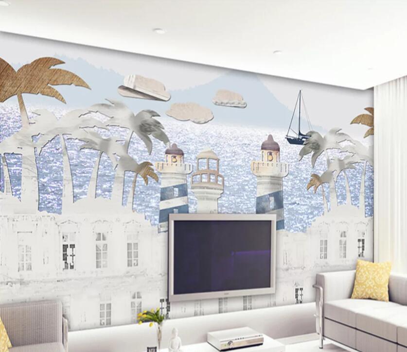 3D Lighthouse Ship WC1315 Wall Murals