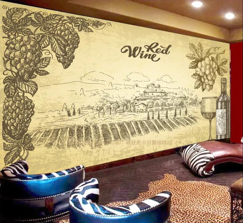 3D Sketch Red Wine WC1310 Wall Murals