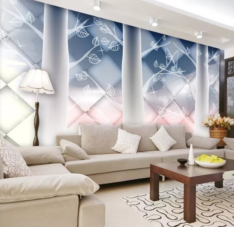 3D White Leaves WC1293 Wall Murals