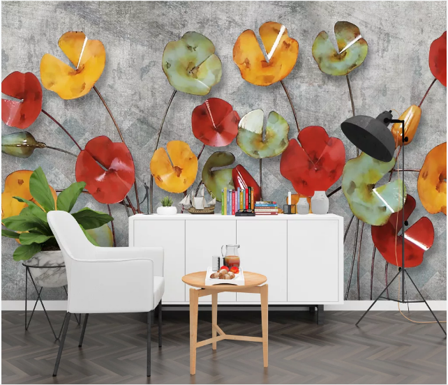 3D Red Lotus Leaf WC985 Wall Murals