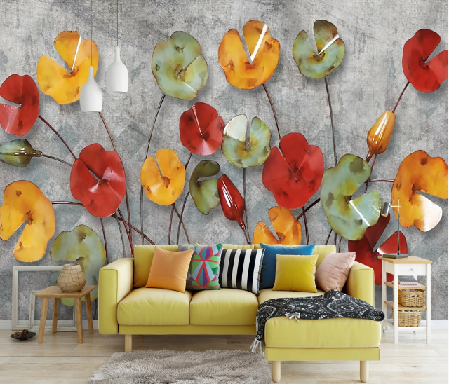 3D Red Lotus Leaf WC985 Wall Murals