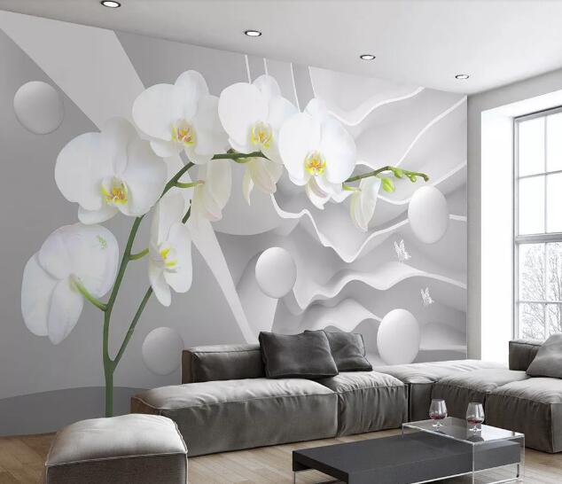 3D Blooming White Flowers WC183 Wall Murals