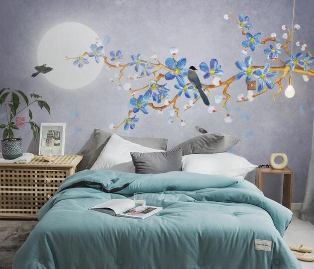 3D Moon Blue Flower WC2477 Wall Murals