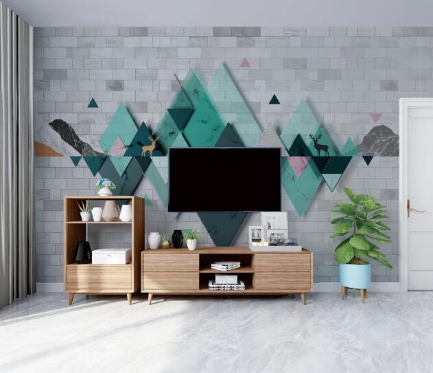 3D Green Triangle WC2414 Wall Murals