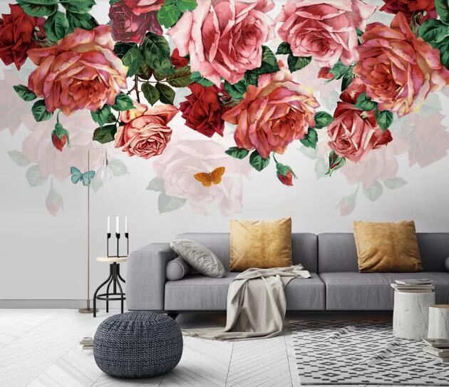 3D Red Rose Leaves WC1201 Wall Murals