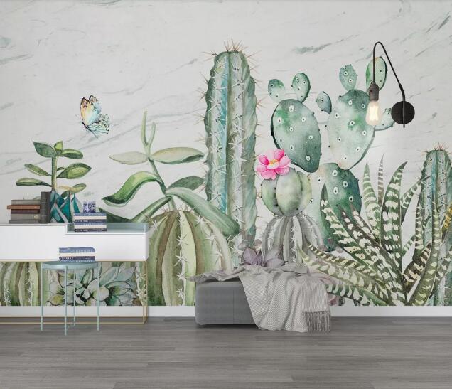 3D Cactus Butterfly WC1055 Wall Murals