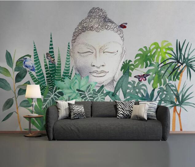 3D Buddha Head Bird WC948 Wall Murals