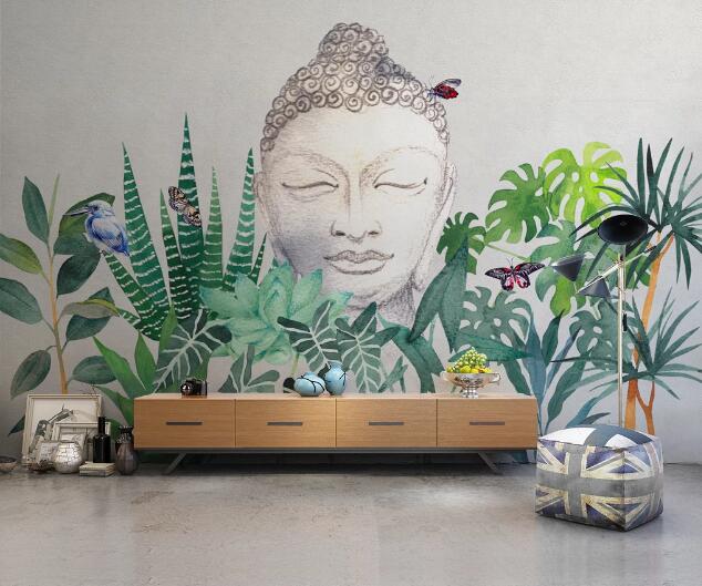 3D Buddha Head Bird WC948 Wall Murals