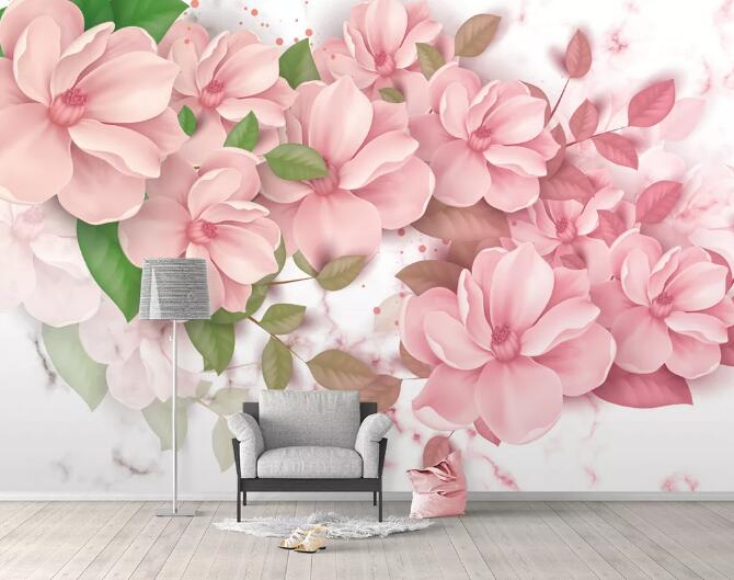 3D Blooming Pink Flowers WC735 Wall Murals