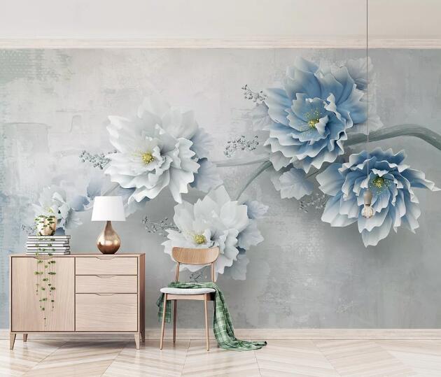 3D Blue Flower WC1655 Wall Murals