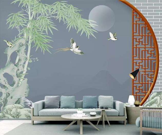 3D Swallow Bamboo WC2677 Wall Murals