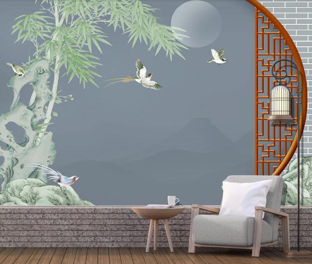 3D Swallow Bamboo WC2677 Wall Murals