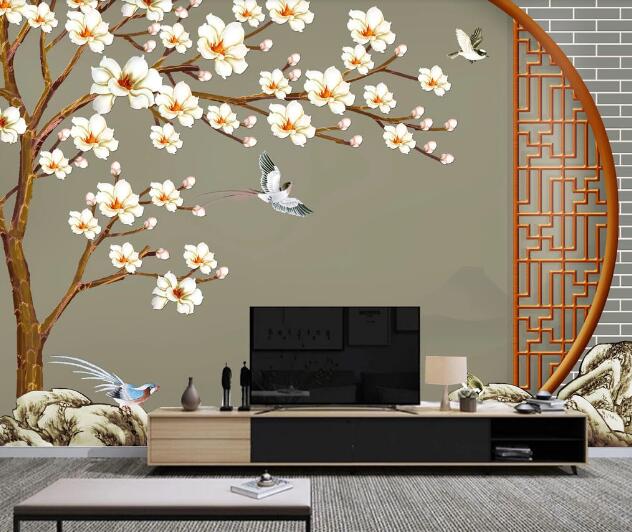 3D Flying Swallow Flower WC2695 Wall Murals