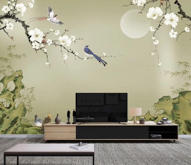 3D White Plum Bird WC2537 Wall Murals