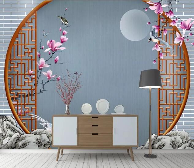 3D Stone Flower Bird WC2277 Wall Murals