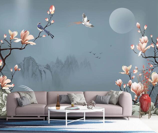 3D Stone Flower Bird WC2327 Wall Murals