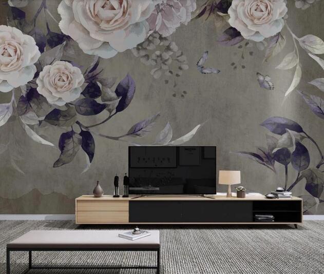 3D Purple Leaf Peony WC2110 Wall Murals