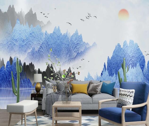 3D Blue Mountain WC1937 Wall Murals