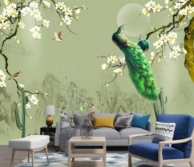 3D Green Peacock WC1819 Wall Murals