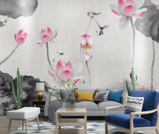 3D Lotus Dragonfly WC1806 Wall Murals