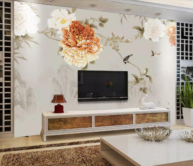 3D Orange Peony WC1752 Wall Murals