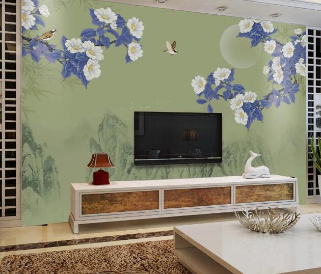 3D Moon Plum Bird WC1760 Wall Murals