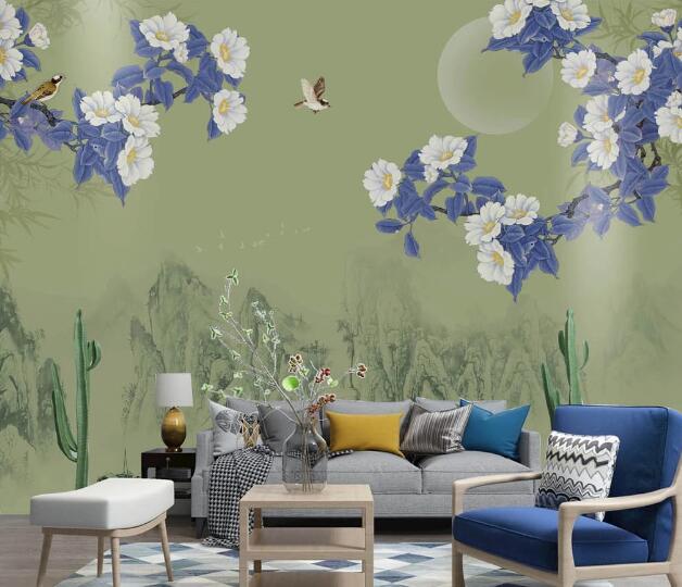 3D Moon Plum Bird WC1760 Wall Murals