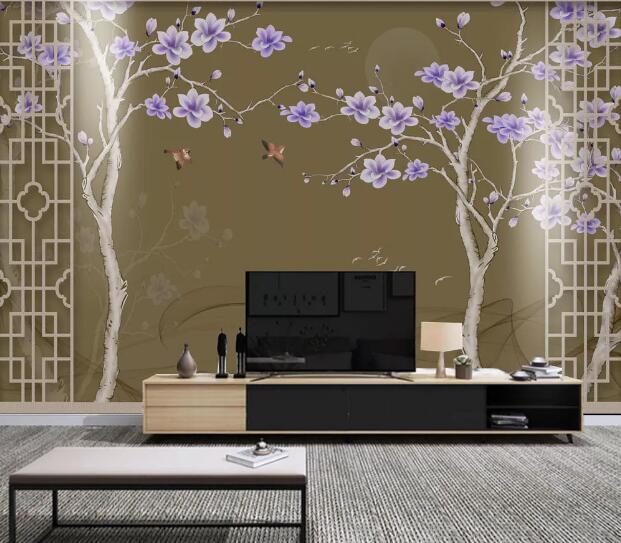 3D Blue Flower Tree WC1598 Wall Murals