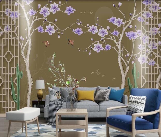 3D Blue Flower Tree WC1598 Wall Murals