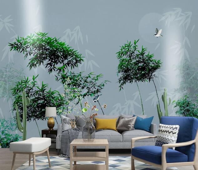 3D Bamboo Forest Bird WC1577 Wall Murals