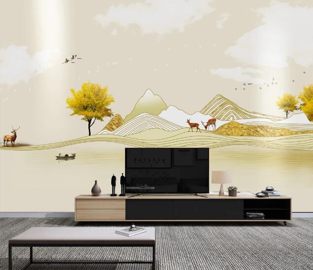 3D Yellow Tree Fawn WC1537 Wall Murals