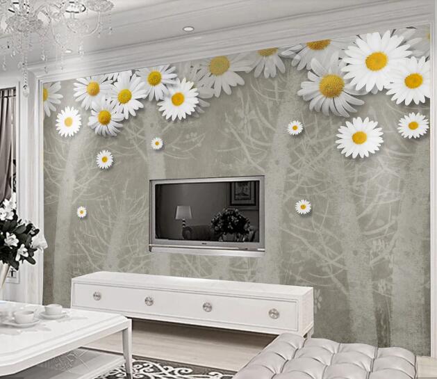 3D White Chrysanthemum WC1359 Wall Murals