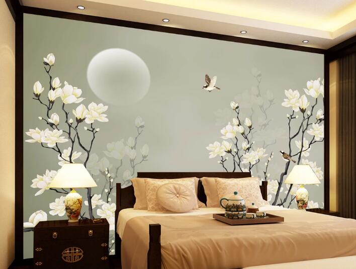 3D Moon White Flower WC1280 Wall Murals