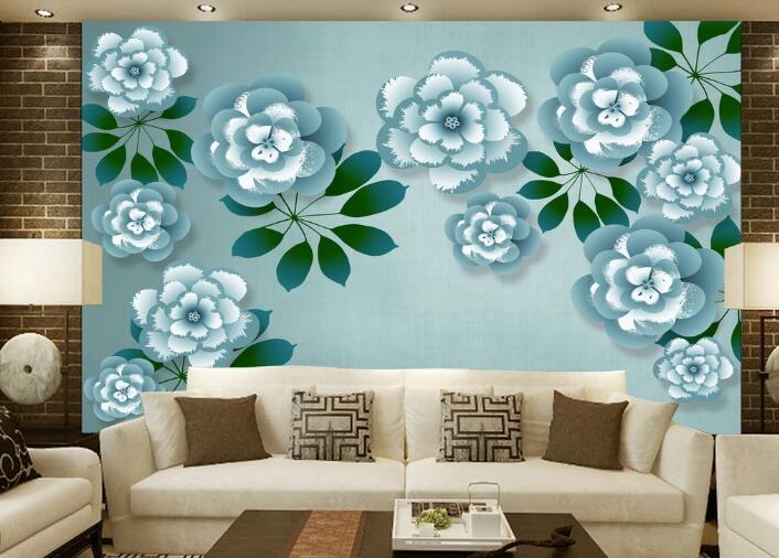 3D Blue Flower WC1200 Wall Murals