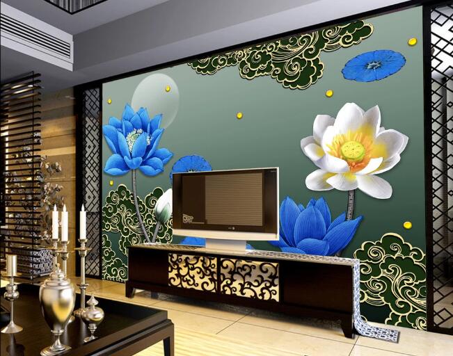 3D Blue Lotus WC1221 Wall Murals