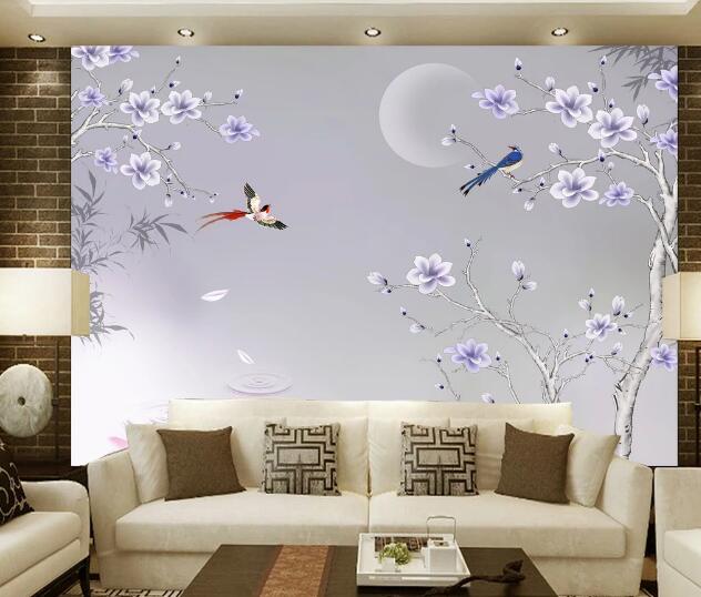 3D Moon Blue Flower WC1134 Wall Murals