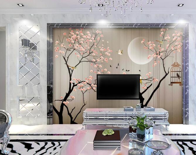 3D Moon Red Plum WC411 Wall Murals