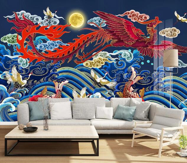 3D Red Phoenix Goldfish WC2772 Wall Murals