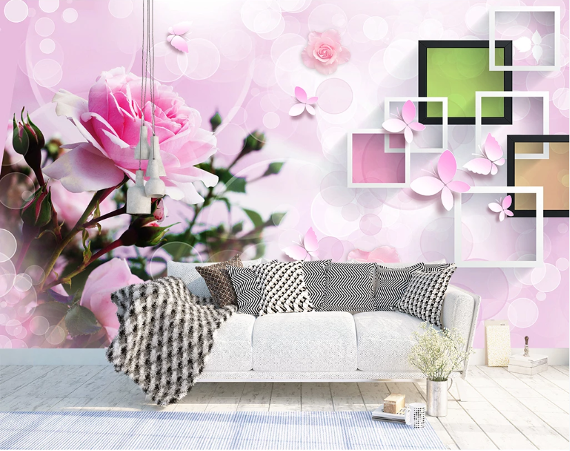 3D Pink Rose WC1882 Wall Murals