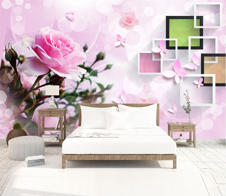 3D Pink Rose WC1882 Wall Murals