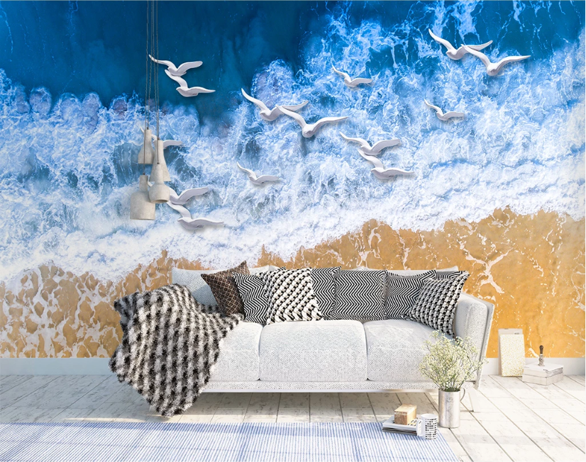 3D Seagull Sea WC1871 Wall Murals